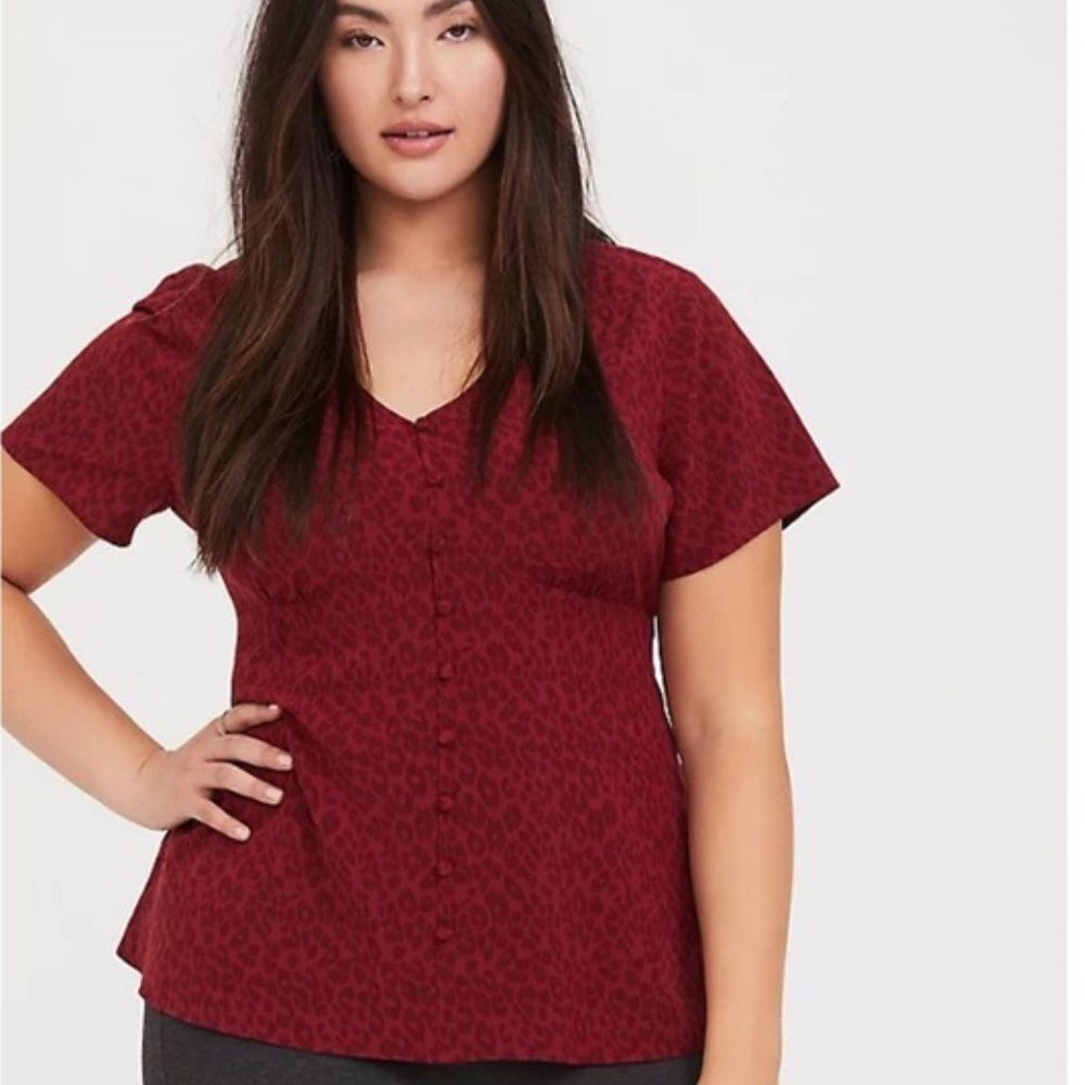 Torrid Red Leopard Print Button Fun Casual Blouse… - image 1